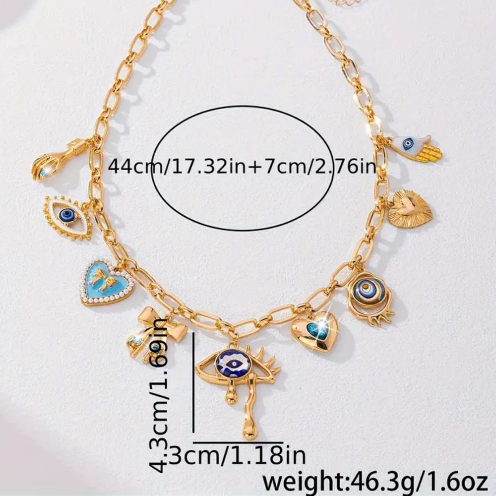 NEW Gold and Blue Charm Necklace with Astrology Pendants Handmade - Picture 4 of 7